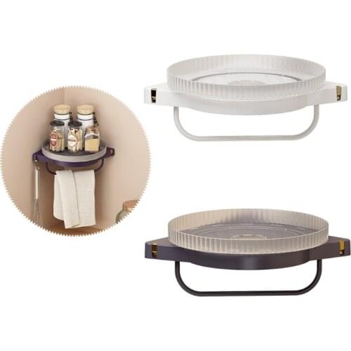Round Rotatable Bathroom Storage Rack Wall-Mounted Toilet Corner Storage Box Kitchen Organizer Multi Function Rotating Tray