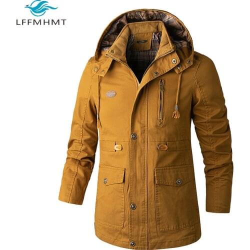 Men Autumn Fashion Plaid Inside Solid Color Outside Long Sleeve Jacket Multiple Pockets American Style Jacket Trendy Hooded Coat