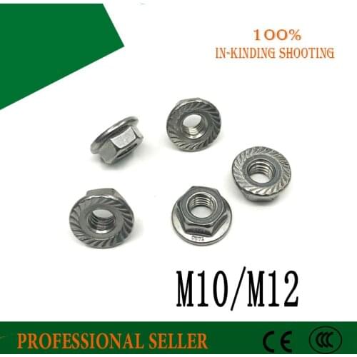 M10/M12 201 stainless steel flange nut,lock nut,lock hex flange nut hardwar antiskid nut