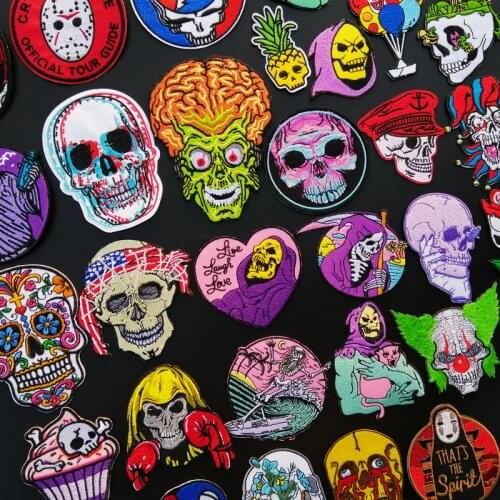 Prajna Punk Alien Patches For Clothing Sticker Iron On Punk Skull Patch Biker Stripe On Jacket Applique Skeleton Badge Clothesli