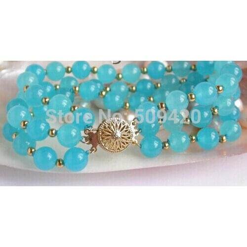 XFS2665 Genuine 3row natural sky-blue JADE bracelet
