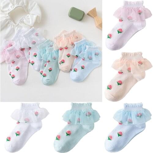 Girls Socks Summer Thin Lace Socks Mesh Lace Princess Socks Girl Baby Strawberry Childrens Socks Pure Cotton