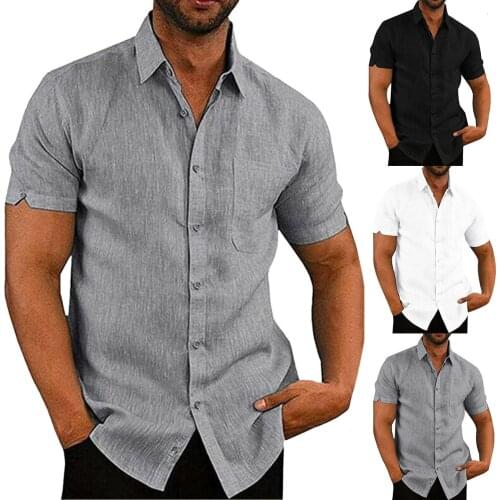 New Mens Simple Solid Color Shirt Lapel Jacket Short-sleeved Button Cardigan Casual Loose Shirt High Quality Comfy Daily Shirts