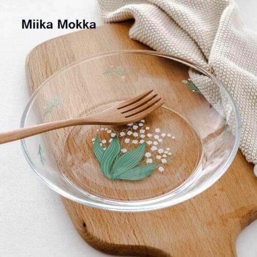 New Snack Plate Lily of The Valley Flower Tempered Glass Plate Girl Heart Dessert Plate Vegetable & Fruit Plate Salad Bowl Plate