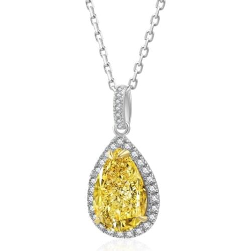 Classic Design Jewelry Sterling Silver 925 Gemstones Yellow Diamond Pear Shape Pendant Link Chain Necklace