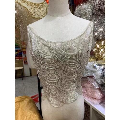 Fully Handmade Beaded Fringe, lace trim pearl ribbon beaded fringe trim lace tassle trim for wedding bridal gown dress/party