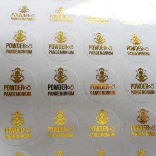 Custom logo design transparent clear pvc label sticker with metallic silver/gold/black/red/purple/blue/rose foil stamp printing