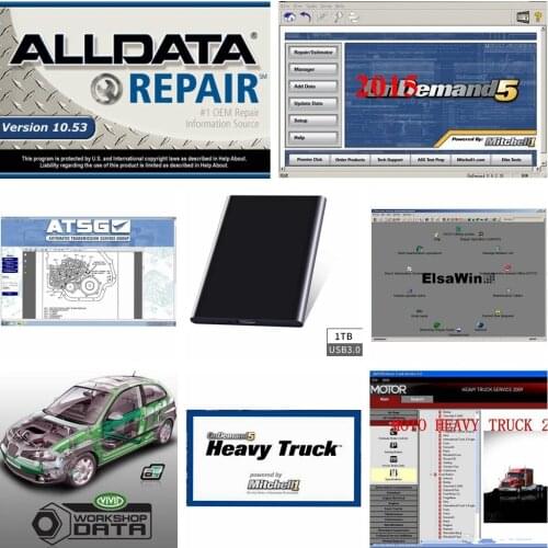 Auto Repair software Alldata V10.53 & OD5 all data+mi..ll 2015+atsg+elsawin 24 in 1tb hdd usb3.0 for car/truck diagnostic tool