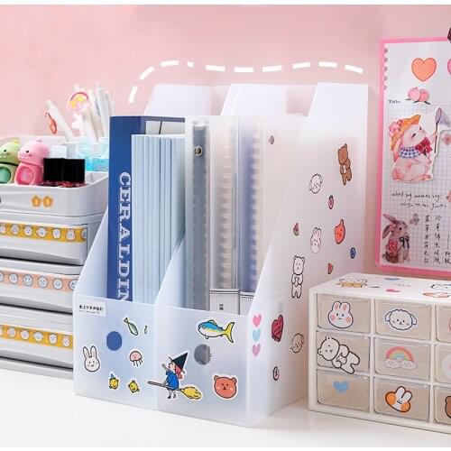 Translucent frosted Plastic Book Holder Stand Students Bookshelf Girl Desktop Storage Box Stationery File Basket Desk Organizer