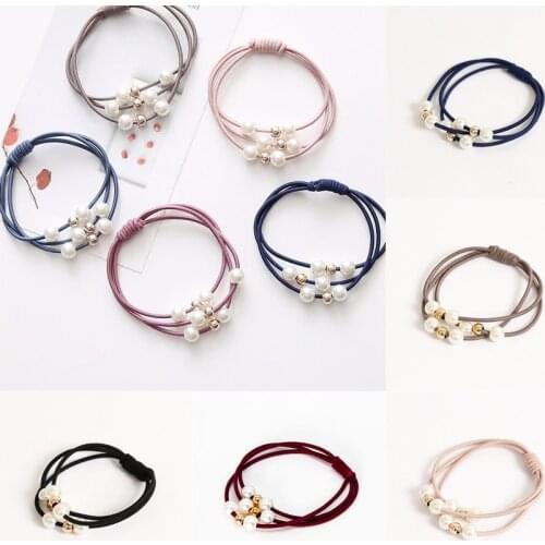 5Pcs Solid Pearl Elastic Hair Bands RubberBand Ponytail Holder For Women Hair Ties Scrunchies Hairband Headwear Hair Accessories