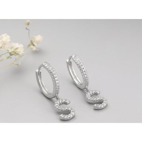 Fashion Crystal A-Z Letter Stud Earrings For Women Wedding 925 Sterling Silver Jewelry Accessories Pendientes eh215