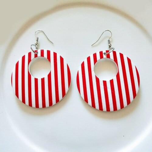 Fashion Wood Earrings for Women Red Stripe Round Small Hoop Drop Earrings Geometric Simple Fashion Female Modern Jewelry Gifts
