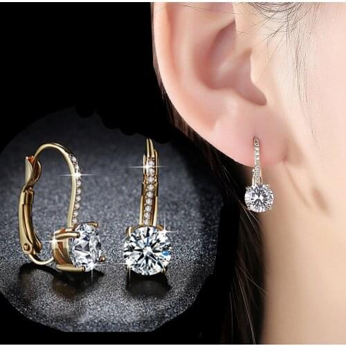 GOLD COLOR Shine Crystal Zircon Earrings for Women Girls Trendy 2021 New Gift Banquet Wedding Four Claws Eardrop Jewelry