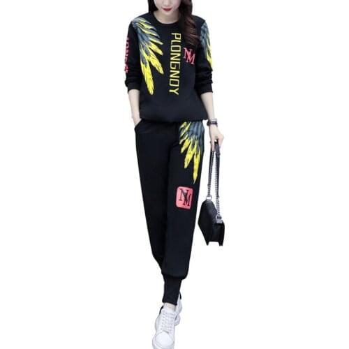 Spring Women Warm Printed Two Piece Set Large Plus Size Long Sleeve Tops And Pant Matching Set Outfit Slim Tracksuit Sport Suit