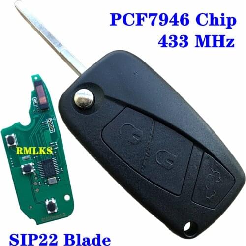 3 Buttons Flip Folding Remote Key 434MHz PCF7946 Black for FIAT Fiorino Qubo Panda EVO for Delphi BSI SIP22 Auto Remote Key
