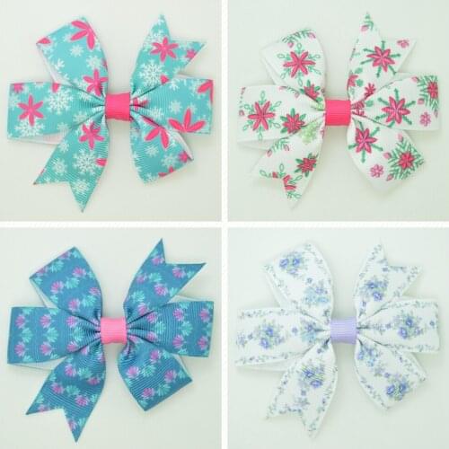 SUPWRF 3.1'' Flowers kids hair accessories hair bow With Clip hair Printed Ribbon headwear wholesale 20 PCS T0929