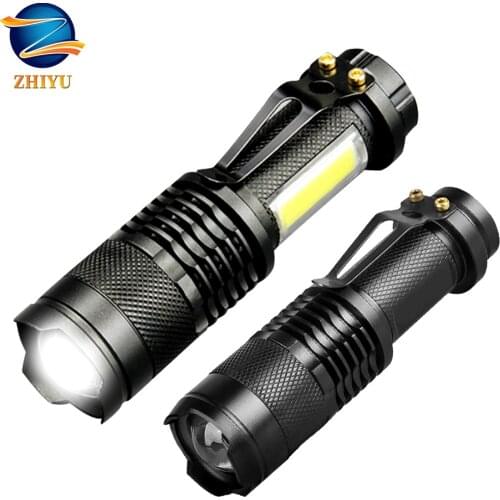 ZHIYU Led Flashlight Portable Mini Zoom Torch COB+XML Q5 Flashlight Use AA/14500 Battery 800Lm Outdoor Waterproof Led TorchLight