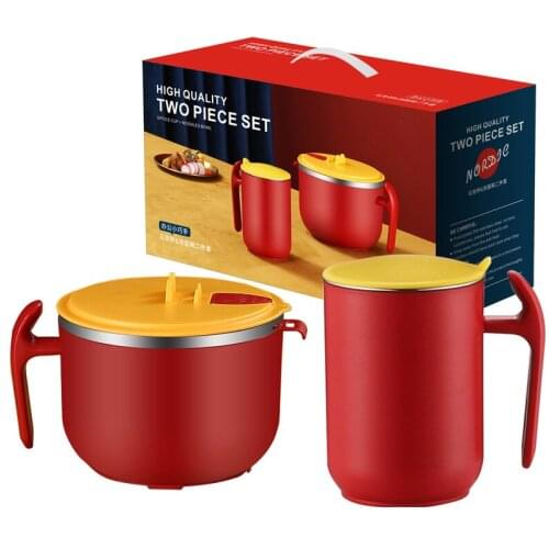 Stainless Steel Thermal Insulated Lunch Box 1200ml Anti-scalding Instant Noodle Bowl with Lip 500ml Cup Tableware Food Container