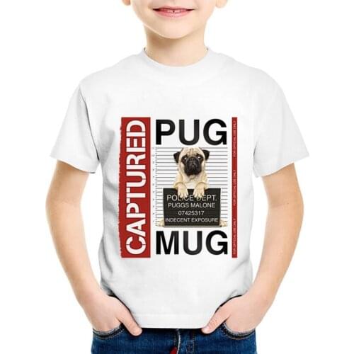 Boys/Girls Tops Baby Clothing Pug Dog Mugshot Captured Printed Children clothes Funny T-shirts Kids Puggs Malone summer T shirt