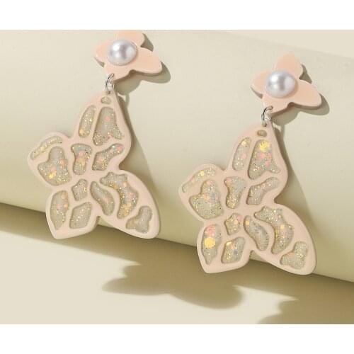 ZiccoWong Creative Design Vintage Butterfly Drop Dangle Earring Acrylic Flower Pearl Long Dangle Earring For Women Girl Jewelry