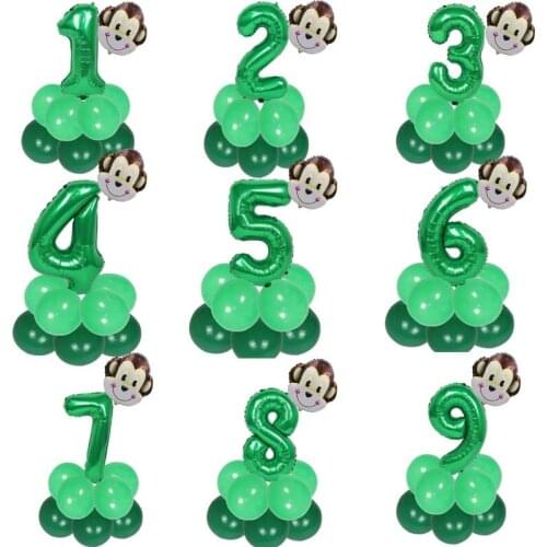 Green Number Balloon 0 1 2 3 4 5 6 7 8 9 Jungle Animal Zebra Lion Tiger Monkey Cow Balloon Boy Birthday Decorations Safari Party