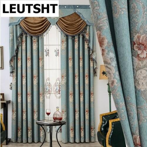 European Style New Embossed Pastoral French Curtains for Living Room Bedroom Embroidered Soft Jacquard Blackout Curtains Custom