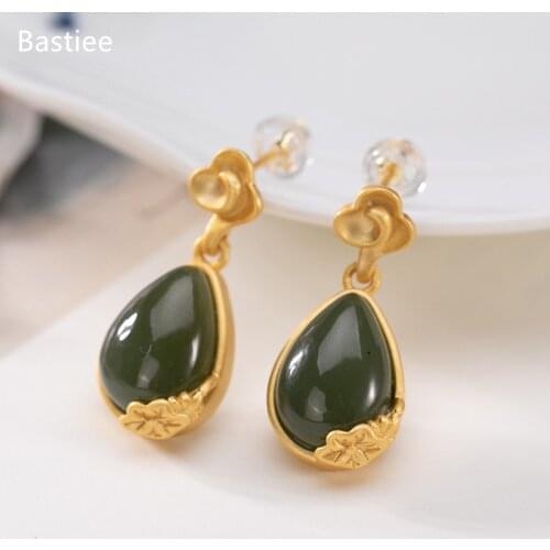 Bastiee Flower Jewelry For Women Silver 925 Jewelry Jade Jewelry Dangle Earrings Korean Earrings Long Earrings