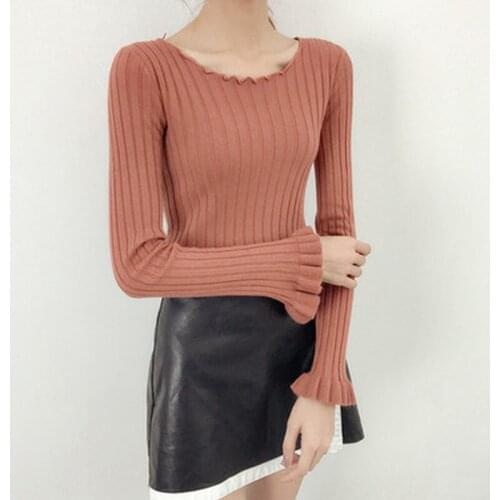 Ruched Edge Chic Fall Knit Pullovers Women 2021 New Simple O-neck Long Sleeve Autumn Sweater Elegant Slim Stretchy Jumpers