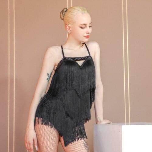 2021 New LW745 Female Latin Dance Dress Women Sleeveless Tassel Bare Back Design Belly Dancing Performamnce Modern Dance Dress