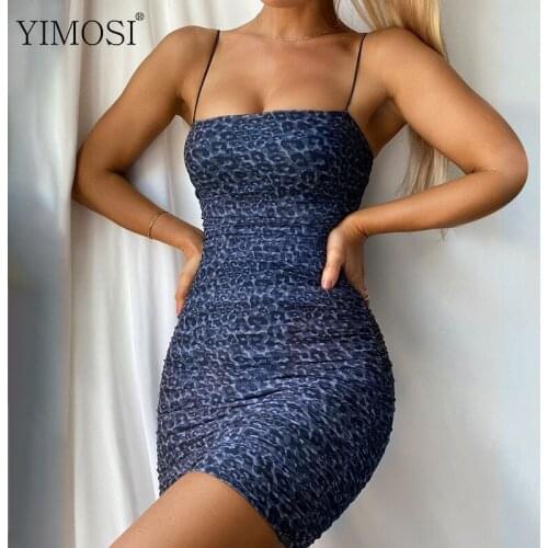 Women Spaghetti Strap Leopard Print Cami Dress 2021 Sexy Bodycon Mini Nightclub Dress Elegant Party Dresses
