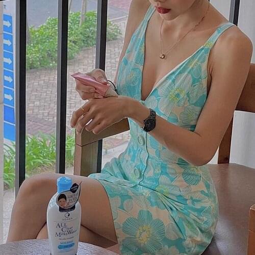 Hot 2021 European and American summer new product sexy V-neck flower print breasted suspender dress for women bodycon dress