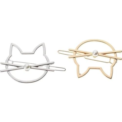 1 Pcs Fashion Hollow Cute Cat Hair Pin Imitation Pearl Hairpin Hair Side Clip Hair Accessories Hair Barrette For Women Girl Gift