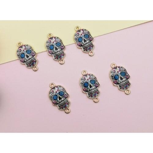 10Pcs Alloy Skull Ghose Enamel Connector Charms DIY Jewelry Accessory Halloween Series Pendants Earrings Necklace Floating FX441