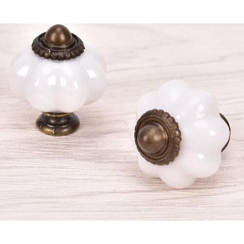 10Pcs Vintage Furniture Handle Door Knobs Drawer Cupboard Kitchen Pull Handle Pumpkin Ceramic Cabinet Handles Retro Hardware