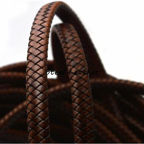 2m/lot Approx 12*6mm Distressed Flat Braided Leather Cord Rope String Leather Strands for Bracelets jewelry diy wholesale cords