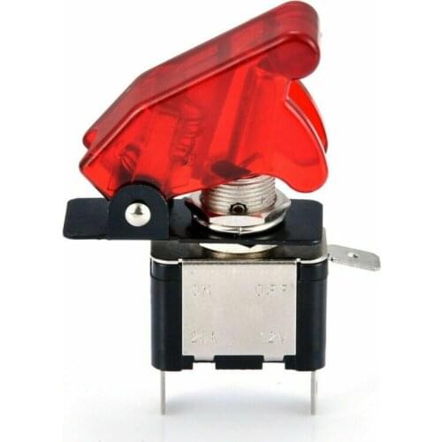 3-pin on/off 20A, 12V Car truck LED toggle switch light is on, with safety aircraft flipping protective cover red