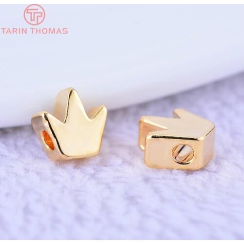 30603)50PCS 5.5*5MM 24K Champagne Gold Color Plated Brass Crown Spacer Beads Diy Jewelry Findings Accessories Wholesale