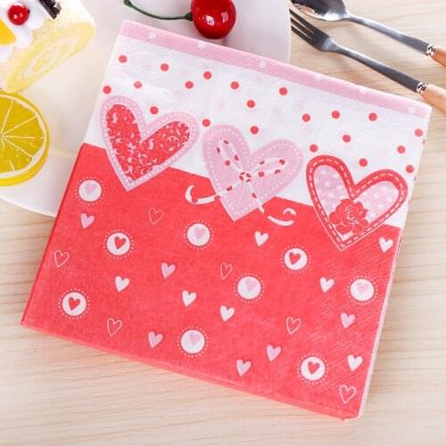 33*33cm 20pcs/lot Servilletas Decoupage Paper Vintage Napkins Heart Partten Wedding Anniversary Handkerchief Home Decoration