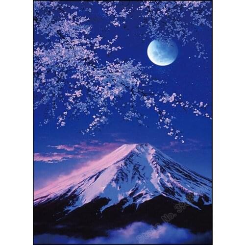 Diamond Embroidery 5d Painting Cherry Blossom and Mount Fuji Landscape DIY Full Square Rhinestone Mosaic Cross Stitch Paintings