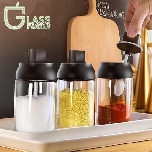 GF Spice Jars Glass Condiment Containers with Spoon and Lid Seasoning & Condiment Bottle for Home and Kitchen Accessories 250ML