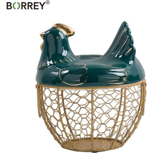 BORREY Ceramic Egg Holder Chicken Storage Basket Snack Fruit Egg Basket Ceramic Hen Oraments Decoration Kitchen Basket Storage