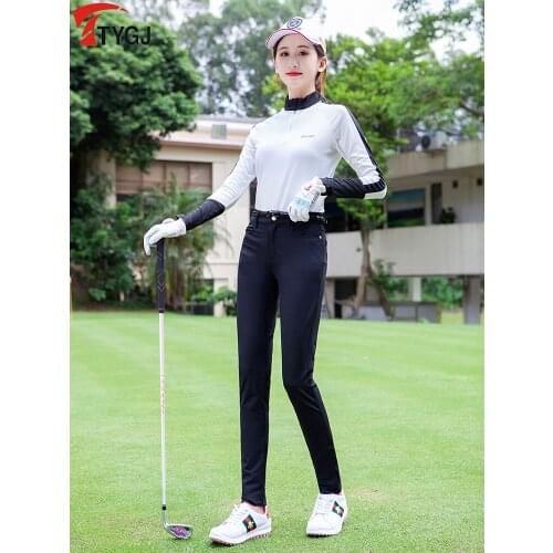 2019 new summer ladies golf apparel Womens breathable quick-drying black golf trousers thin Slim elastic golf pants with belt