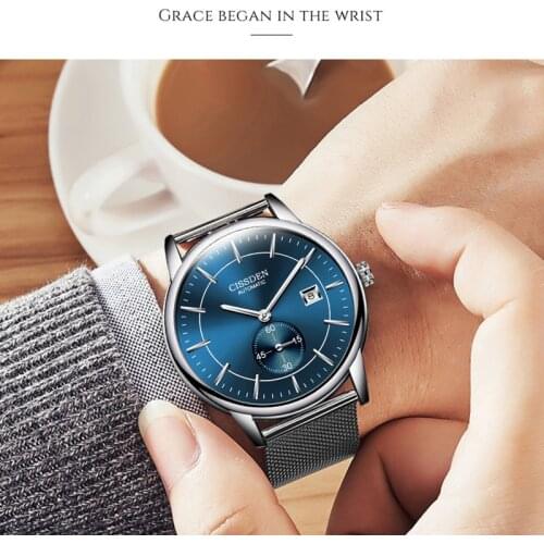 CISSDEN Fashion Mesh Belt Men Mechanical Wristwatches Slim Luxury Men Automatic Watches Top Brand Sports Men watch Luminous 2020