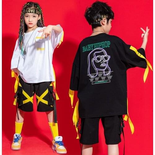 Kid Girl Hip Hop Clothing Graphic Tee Oversized T Shirt Top Streetwear Ribbon Summer Cargo Shorts for Boy Dance Costume Clothes