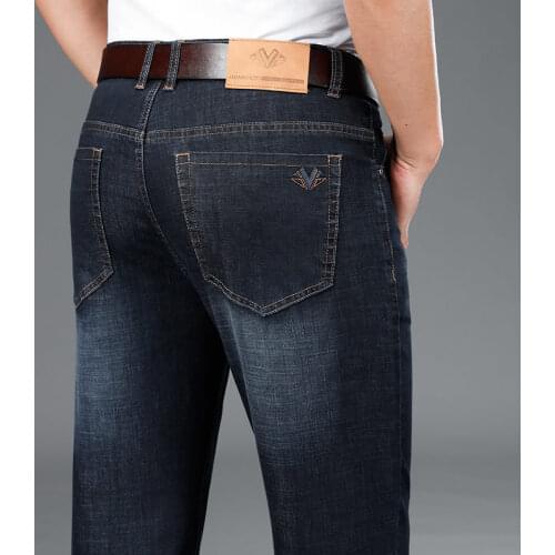 2021 Spring Summer MenS Stretch Brand Jeans Classic Fashion All-Match Business Casual Denim Trousers Male Loose Straight Pants