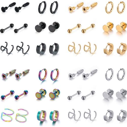 6 Pairs Stainless Steel Unisex Stud Earrings Piercing Black Dumbbell Stud Earring Cartilage Helix Body Piercing Jewelry