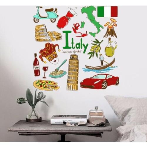 Italy Colorful Illustration Travel The Word Landmark Wall Sticker Wedding Decor Vinyl Waterproof Wall Sticker Wallpaper Decal