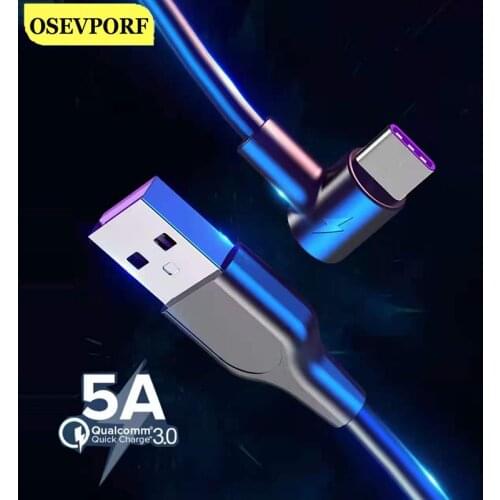 5A Fast Charging USB Type C Cable Elbow Data Transmission Wire Typec Phone Charger Cord For Huawei Xiaomi USB C Cabo USB C Wire