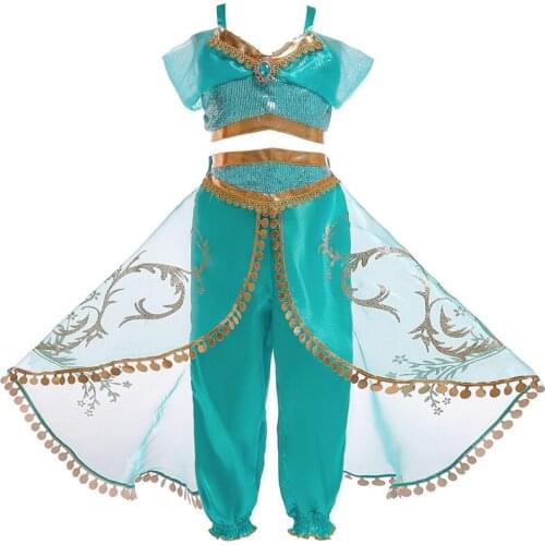 Grils fashion cosplay sexy Aladdin magic lamp princess clothing sets childrens sequined top + culottes 2 pcs suit clothes