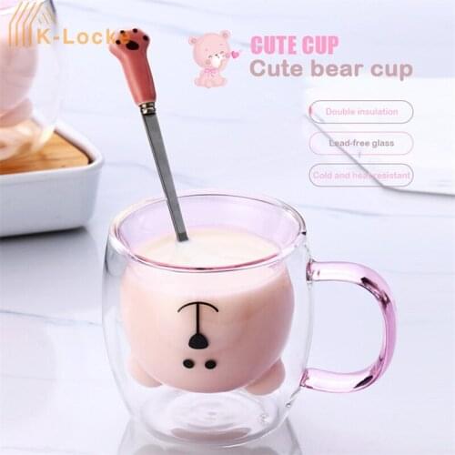 Creative Cute Bear Double-layer Glass Cups Heatable Anti-cracking Mug Milk Drink Coffee Cup Gifts To Friends Couples And Family